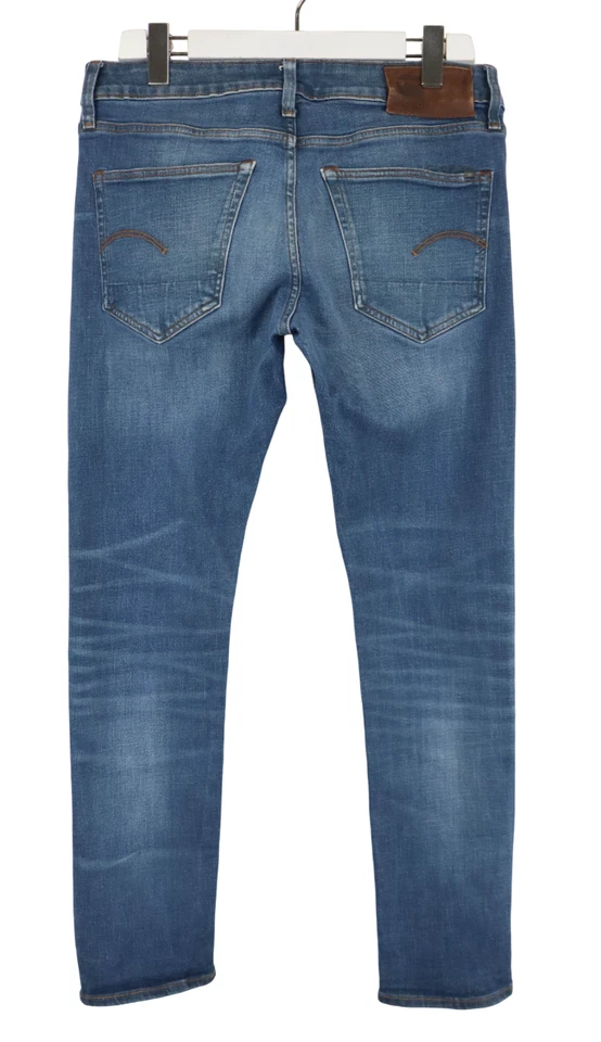 G-Star 3301 Slim Herrenjeans W32/L30 Blau Denim Schnurrhaare Knopf Fly Stretch - Bild 2 von 4