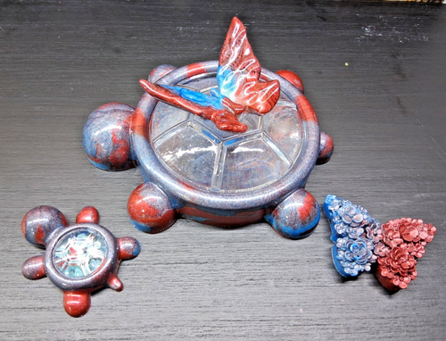 Blaue und rote Schildkröte Aufbewahrungsbox und kleiner Shaker Schildkröte aus Resin
