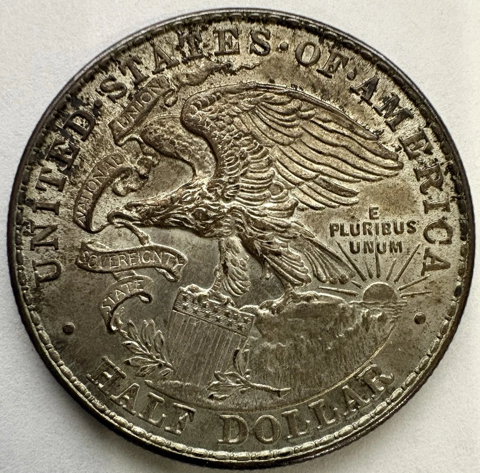 Medio dólar de plata conmemorativo del centenario de Illinois 1918 (deslustrado/corrosión) Foto 2 de 3