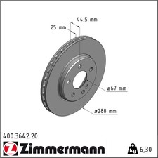 2x Zimmermann 400.3642.20 Bremsscheibe für MERCEDES BENZ A KLASSE B W169 W245