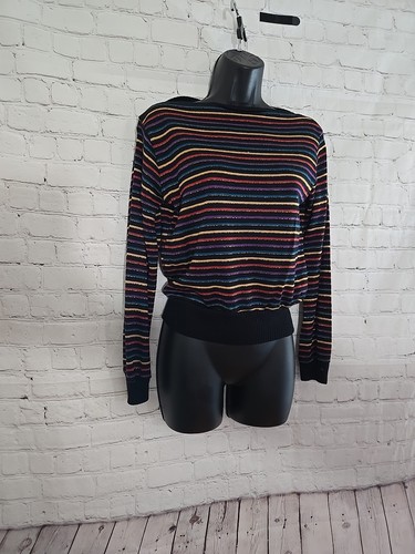 Blusa Tejida a Rayas Metálicas Arco Iris Años 70 80 Cuello Barco Mujer Mediana De Colección - Imagen 3 de 10