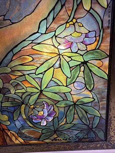 "Tree Of Life" Stained Glass Panel Signed Louis C. Tiffany. Reproduction. 13X9 - Picture 3 of 10