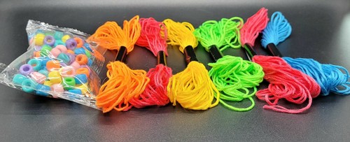 Friendship Bracelet String: Pack Of 6 Neon Skeins & Bonus Pack Assorted Beads - Picture 2 of 3