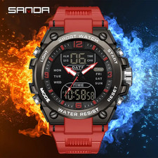 Men Digital Sports Watch Dual Display Waterproof Stopwatch Alarm Night Light 24H