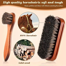 2-Piece Horsehair Shoe Brush Shine Shoe Polish Kit, Leather Shoes Boot Clean