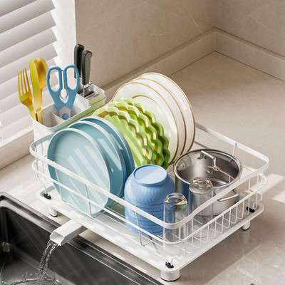 Aiderly Iron Dish Drying Rack Auto Drain Dish Drainers Kitchen Counter Strainer