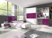 Bett + Nachttisch Kinderzimmer MöBel Bett Kinderbett Nachttisch 2Tlg. Lila Neu