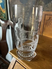 Heisey Bird Hunter with Pointer Dog Etched Crystal Glass Tumbler