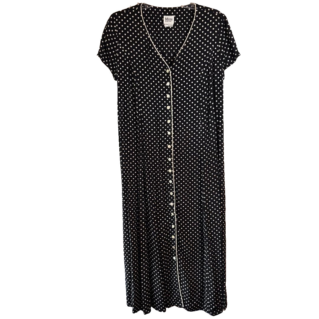 Vintage Mimi Maternity Petite Dress Black with White Polka Dots Buttonup