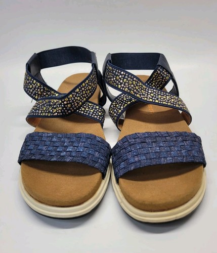 Bernie Mev Blue Strappy Sandals Women's Size 38 Metallic Jewel Studded Slingback - Picture 5 of 8