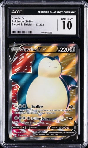 2020 POKEMON SWORD & SHIELD #197 FULL ART/SNORLAX V CGC 10 GEM MINT