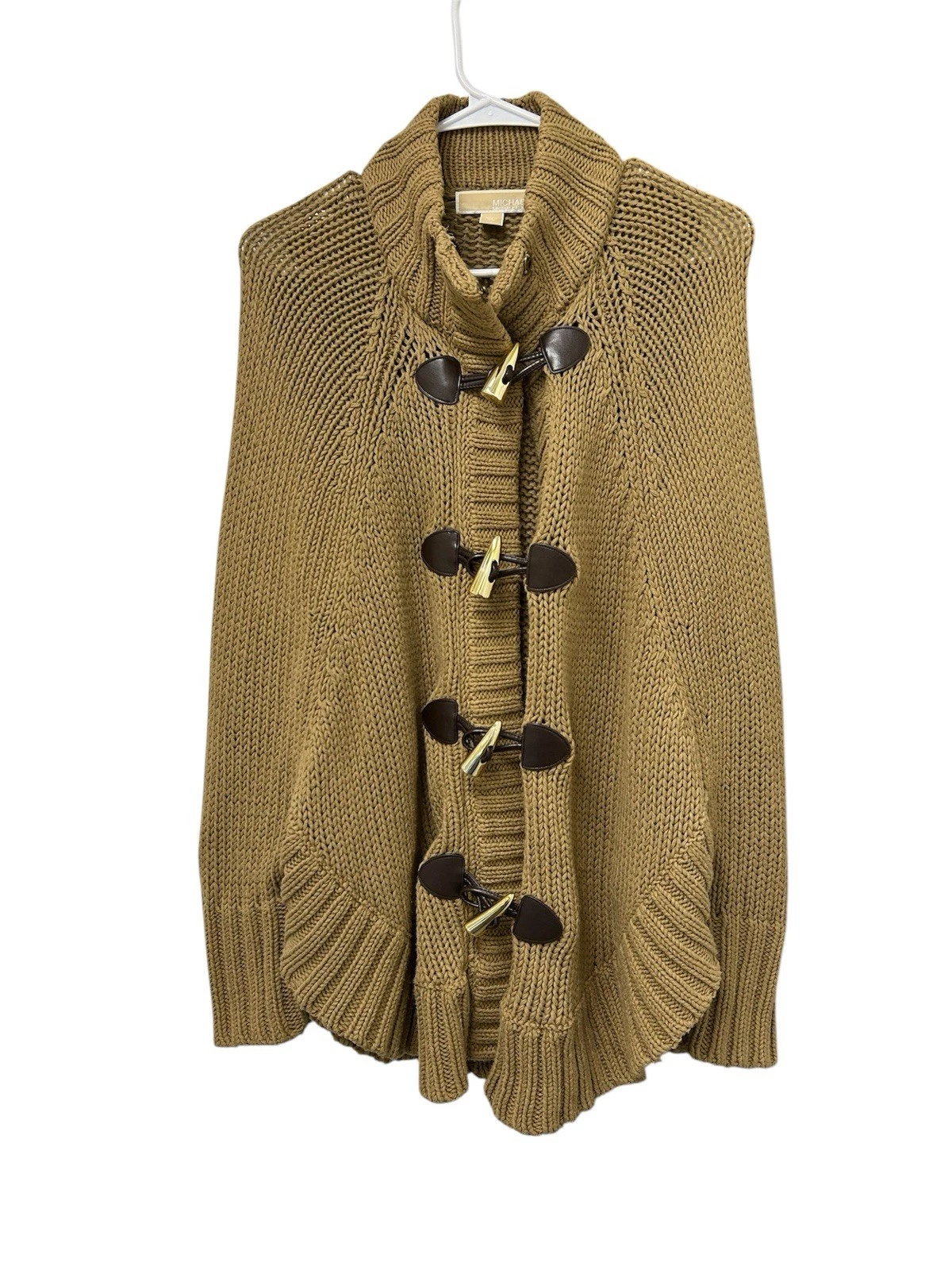 Michael Kors Brown Knit Poncho Sweater Cape Cardigan, Size S