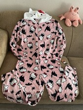 Hello Kitty Womens Union Suit One Piece Pajamas Pants HALLOWEEN Sz M Bats Cats