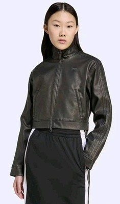 Adidas Firebird Pleather Vegan Leather Look Zippered Jacket New