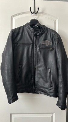 Harley Davidson Men s Leather Cafe Racer Jacket Large - EXC Cond - Back Patch