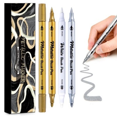 Metallic Markers Pens - White Silver and Gold Paint Pens - 4 Pack