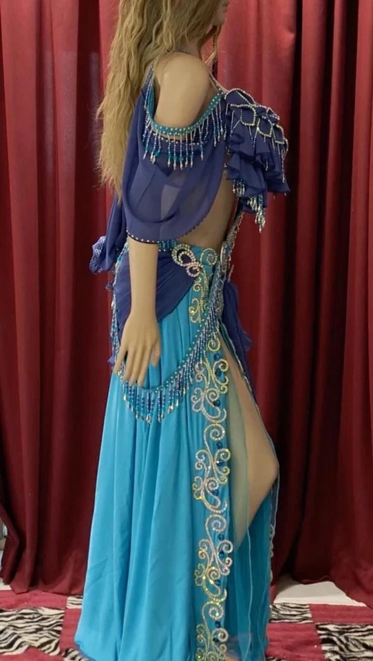 Disfraz de danza del vientre de cristal azul: vestido de diosa brillante Foto 3 de 4