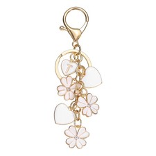 Flower Initial Keychain, Cute Key Chains Flower Purse for Women, White Letter t