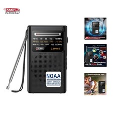 NOAA Weather Radio, Stereo Earphone Jack,AM/FM Battery Operated Transistor Po...