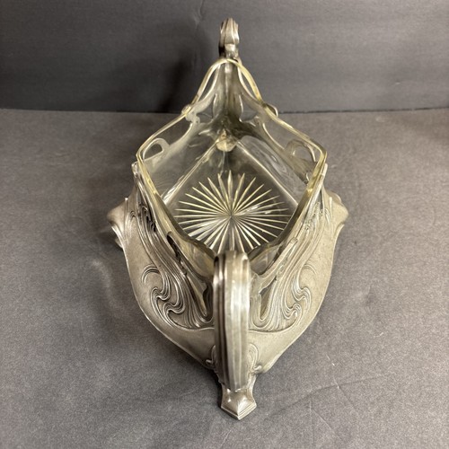 Antique Metal And Crystal Planter/Art Nouveau/Silverplate/Pewter/Germany C.1925 - Picture 18 of 19