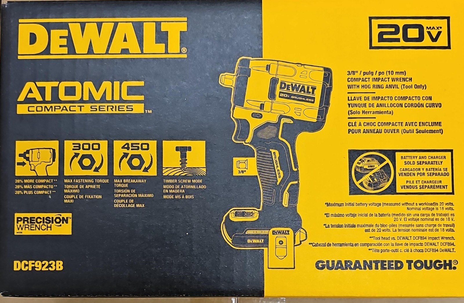 NEW DeWalt 20V Brushless 3/8" Compact Impact Wrench Hog Ring Anvil DCF923B