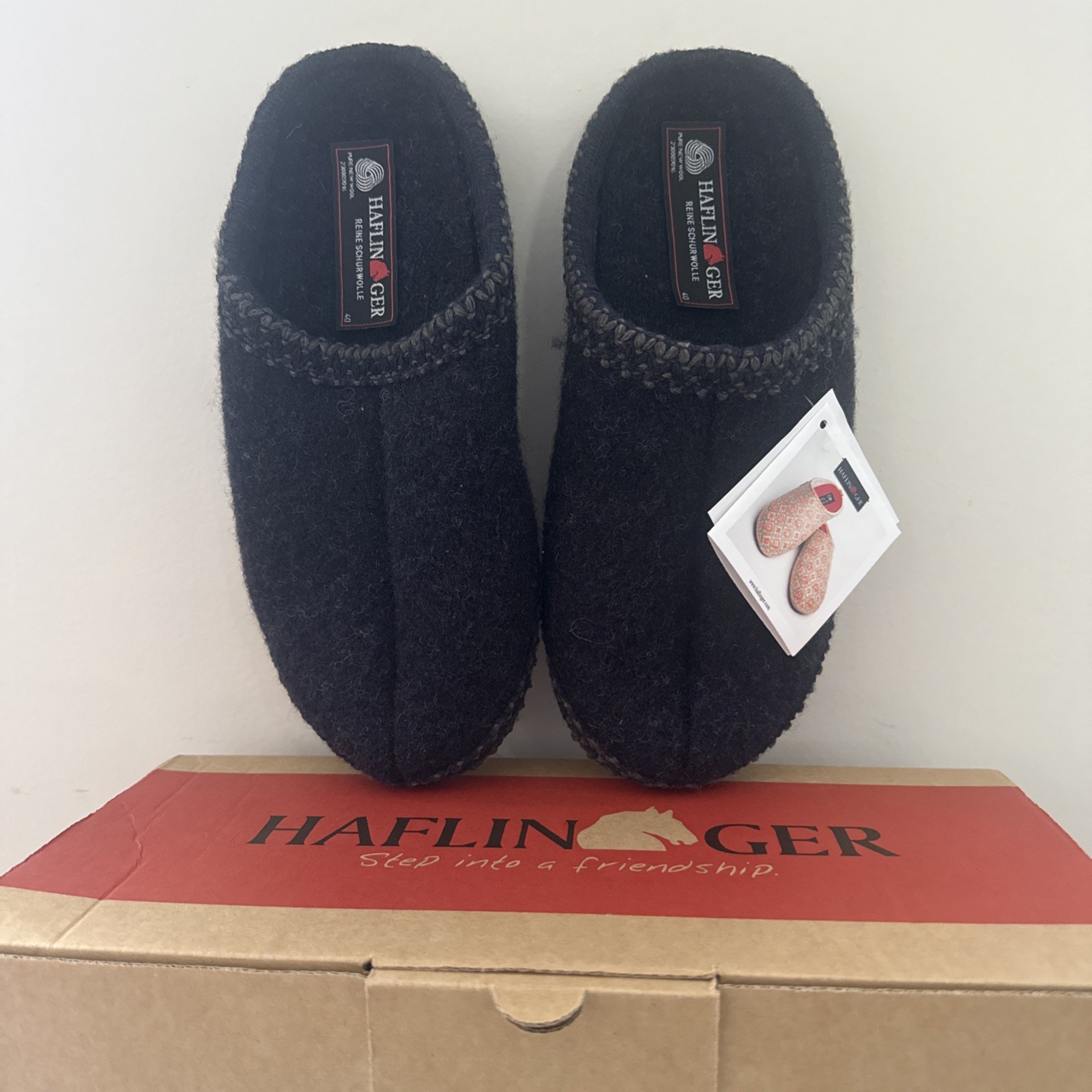 SAOLA Pantofole donna Haflinger Kapitan blu navy lana suola morbida taglia 40 nuove con scatola