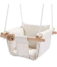 MLIAN Natural Wood and Canvas Baby Swing  Seat Chair for ages 6-36 Months