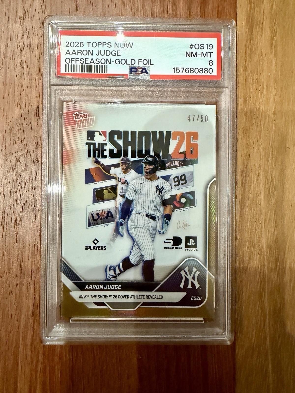 2026 TOPPS NOW AARON JUDGE OFFSEASON-GOLD FOIL #OS19 THE SHOW  PSA 8