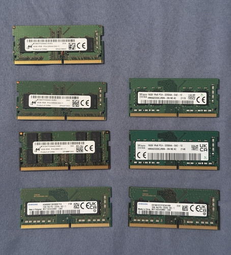 LOT of 7 - 16gbPC4 RAM (6x 3200 & 1x 2666)  260-Pin - Micron, Samsung, Hynix