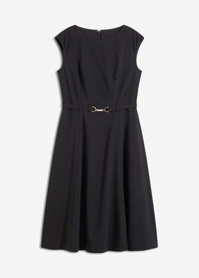 Kleid mit Gürtel Gr. 50 Schwarz Damen Partykleid Abendkleid Dress Neu