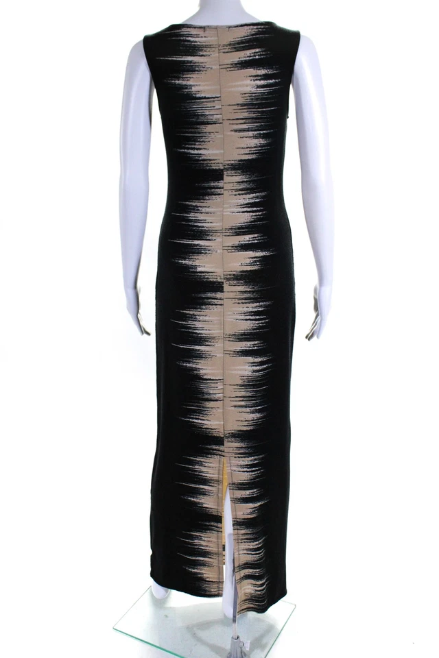 Maxi Vestido Bar III Para Mujer Negro Crema Estampado Cuello Redondo Sin Mangas Talla XS Foto 3 de 4