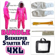 Jawadis Full Body Bee Suit Bundle – Fuchsia – 4XL Gloves, Hive Tool & Brush