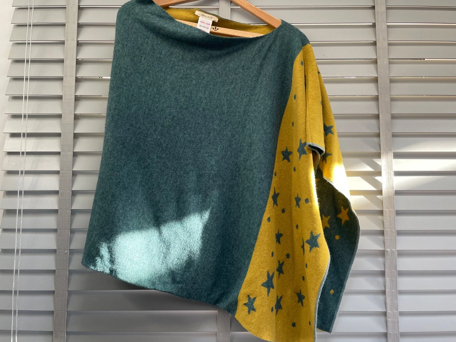 WHITE STUFF Poncho One Size Teal Gold Star Merino & Alpaca Asymmetric Cape Mint