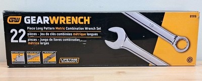 GearWrench 81916 Metric Long Combination Wrench Set 22pc With Tool Roll
