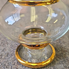 Clear Glass Hurricane Candle Holder, Gold Trim, Round Freestanding Indoor Decor