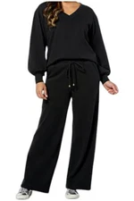 G By Giuliana Women's So Soft French Terry 2-piece Set Black