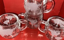 Nescafe World Globe Frosted Glass Coffee Mugs Cups Vintage Set of 4
