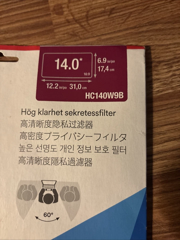 3M High Clarity Privacy Screen Filter for 14" Widescreen HC140W9B Ratio 16:9 New - Image 3 of 3