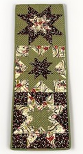 Handmade Quilted Table Runner Primitive Star Patchwork Olive Green Burgundy 40