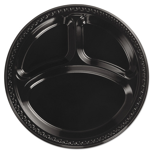 Chinet Heavyweight Plastic 3 Compartment Plates 10 1/4" Dia Black 125/PK 4