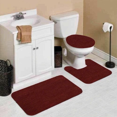 BATHROOM SET RUG CONTOUR MAT TOILET LID COVER SOLID EMBROIDERY BATHMATS #6 3pc - Picture 10 of 44
