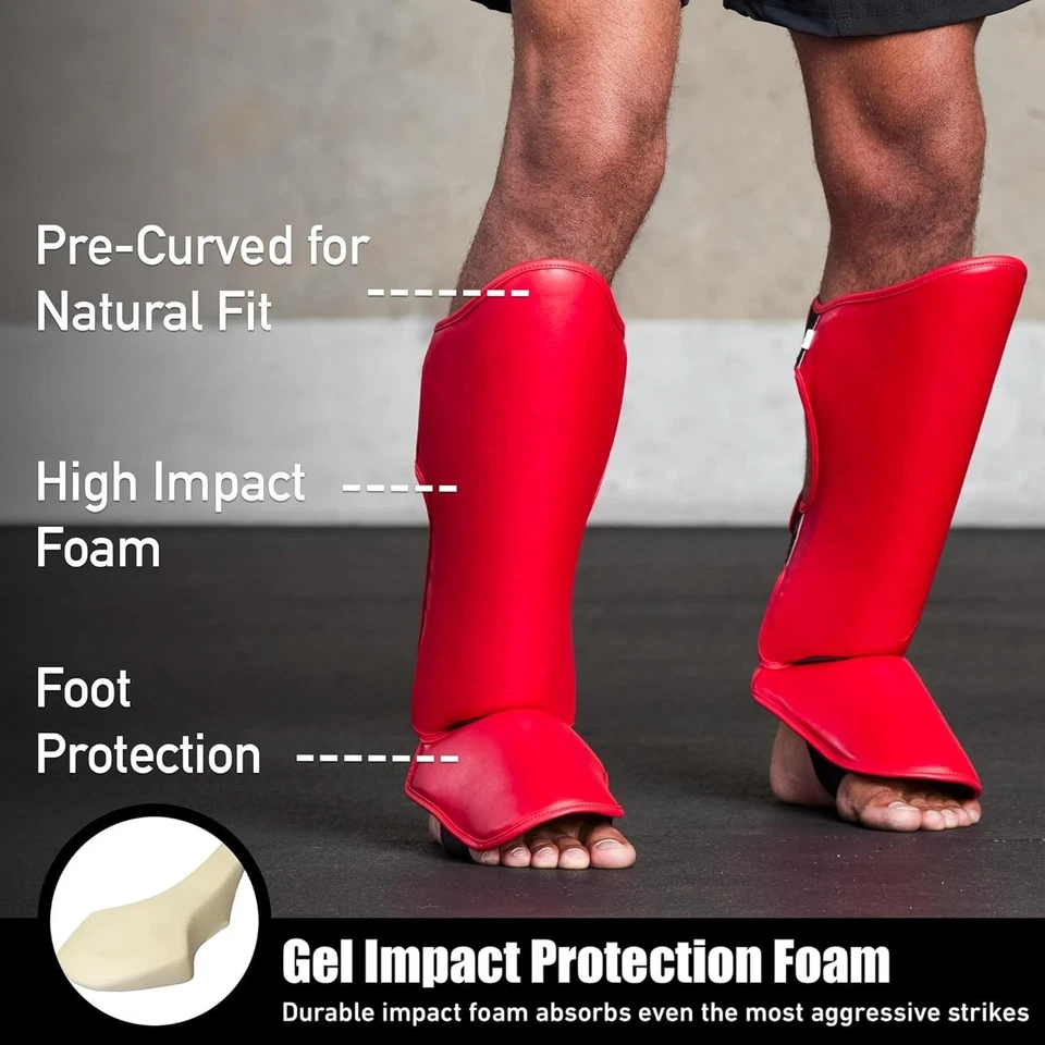 Espinilleras deportivas de Muay Thai, protectores de empeine para piernas (Roja) Foto 2 de 4