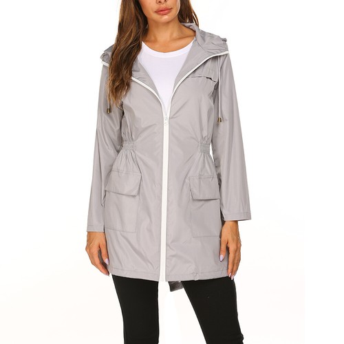 Women Waterproof Jacket Windbreaker Outwear Hooded Zipper Raincoat Lightweight - Picture 16 of 20