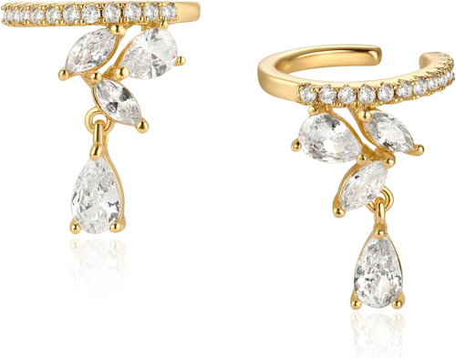 Ear Cuff Earrings for Women 14K Gold Plated Cubic Zirconia Dangle Huggie Ear Cuf