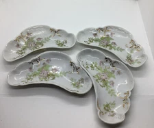 Merkelsgrun Antique Porcelain White Bone Dish Pink FLoral & Gold Austria 1912