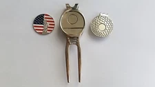1 SET OF GOLF DIVOT TOOL & MAGNETIC HAT CLIP W/  US Statue LIBERTY BALL MARKER 