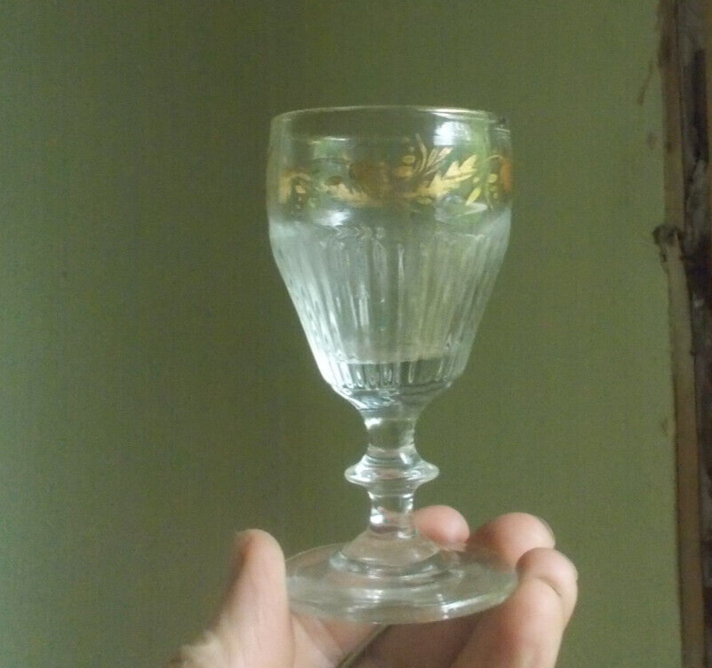 1700s EARLY FLUTED WINE GLASS APPLIED FOOTED BASE WITH PONTIL SCAR GOLD LEAVES eBay