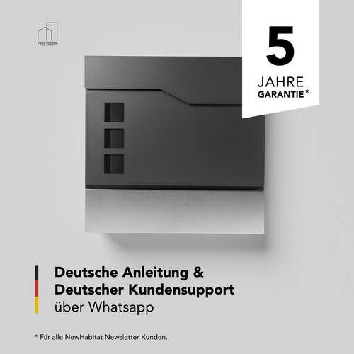 Briefkasten Anthrazit mit Zeitungsfach + Sichtfenster - inkl. Montagematerial - Picture 5 of 6