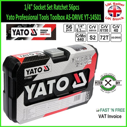 1/4" Socket Set Ratchet 56pcs Yato Professional Tools Toolbox AS-DRIVE YT-14501 - Picture 3 of 4