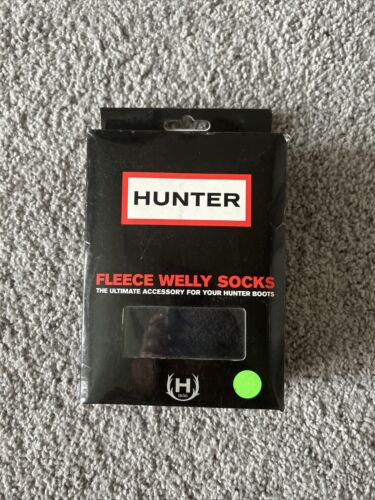 HUNTER Fleece Welly Boot Socks BLACK Size M US Size 7-9 Basketweave Cuff - Picture 1 of 5